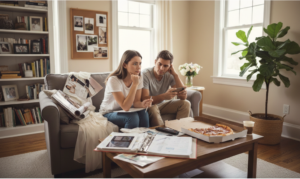 Novia revisando la planificación de su boda mientras el novio no se involucra