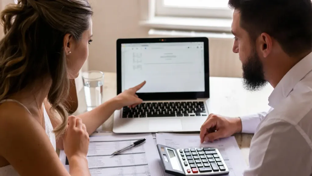 Novios analizando el presupuesto de boda y tomando decisiones