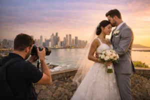 Sesión de fotos en la Ciudad de Panamá con vista urbana y edificios emblemáticos